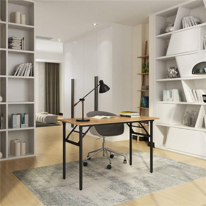 Computer Desk Folding Table 39.4 Inches Writing Desk for Small Space Study Table Laptop Desk No Assembly Required Teak&Black
