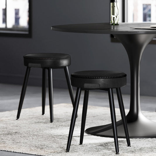 EKHO Collection - Dining Chairs Stools Set of 2, Upholstered Kitchen Chairs, Vanity Stools, Synthetic Leather with Stitching, Mid-Century Modern, 19-Inch Tall, Easy Assembly, Ink Black