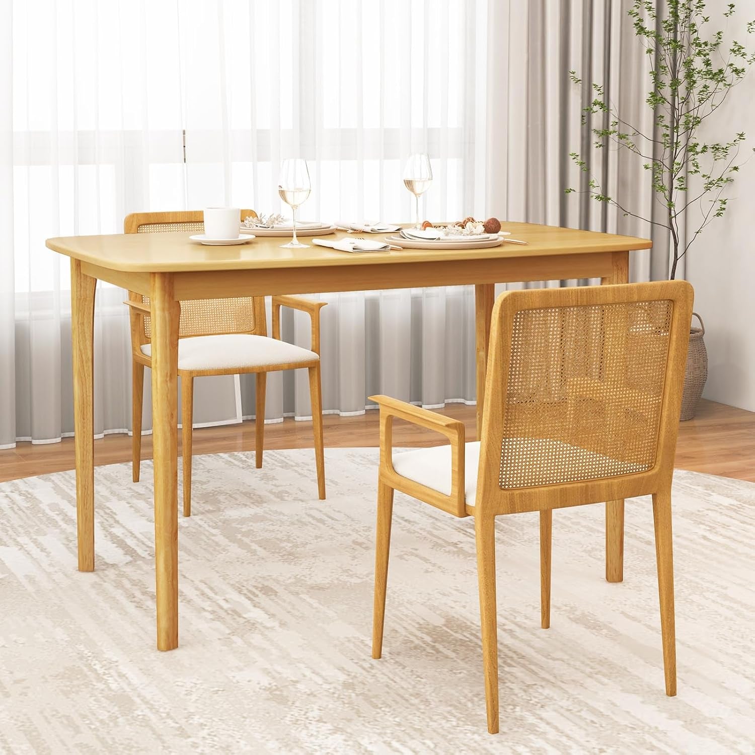Rectangular Dining Table, Mid Century Modern Kitchen Table, Vintage Coffee Table W/Tabletop & Solid Wood Legs, Wood Farmhouse Table (Natural)