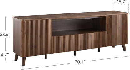 TV Stands for Living Room, Mid Century Modern TV Stand for 80 Inch TV with Storage, Drawers, Adjustable Shelves, Walnut