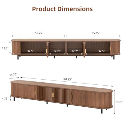 110.25" TV Stand with Sliding Cabinets, Walnut Media Console with Storage, view 3