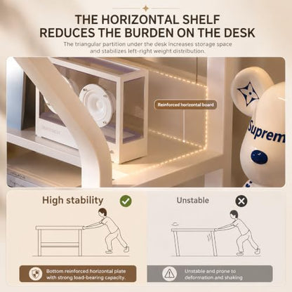 Small Computer Desk 47.2 Inch with Bookshelf White, view 5