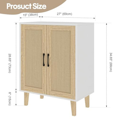 Buffet Cabinet Sideboard with Rattan Decorated Doors Kitchen Storage Cupboard Accent Cabinet (White)