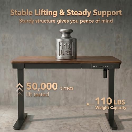 35 X 20 Inch Standing Desk with Drawers, Electric Adjustable Height Desk, Quick Install One-Piece Tabletop with USB Charging Ports, Sit to Stand Up Desk for Home Office, Black Walnut