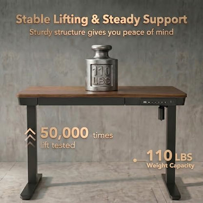 35 X 20 Inch Standing Desk with Drawers, Electric Adjustable Height Desk, Quick Install One-Piece Tabletop with USB Charging Ports, Sit to Stand Up Desk for Home Office, Black Walnut