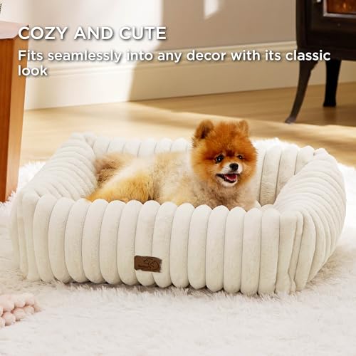 ComfyFleece® Cute Dog Bed for Small Medium Dogs Washable,25in Cream, view 6