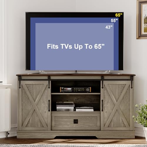 Corner TV Stand, 58" Farmhouse Entertainment Center W/ Barn Door, Wash Grey, view 5