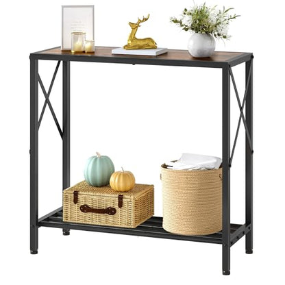 Console Table 28.3''L, 2 Tier Narrow Entryway Table with Open Shelves, Small Sofa Table for Living Room, Entrace, Hallway, Foyer, Corridor, Office, Rustic Brown