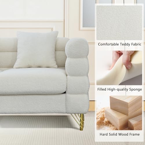 Luxury Teddy Sofa Set for Living Room, Modern Decor Furniture Sectional Sofa, 3 Seater Couch and Loveseat with 5 Pillows for Apartment, Office, Hall (White)