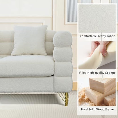 Luxury Teddy Sofa Set for Living Room, Modern Decor Furniture Sectional Sofa, 3 Seater Couch and Loveseat with 5 Pillows for Apartment, Office, Hall (White)