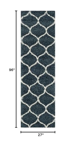 SAFAVIEH Hudson Shag Collection Runner Rug - 2'3" x 8', Slate Blue & Ivory, Trellis Design, Non-Shedding & Easy Care, 2-inch Thick Ideal for High Traffic Areas in Living Room, Bedroom (SGH280L)