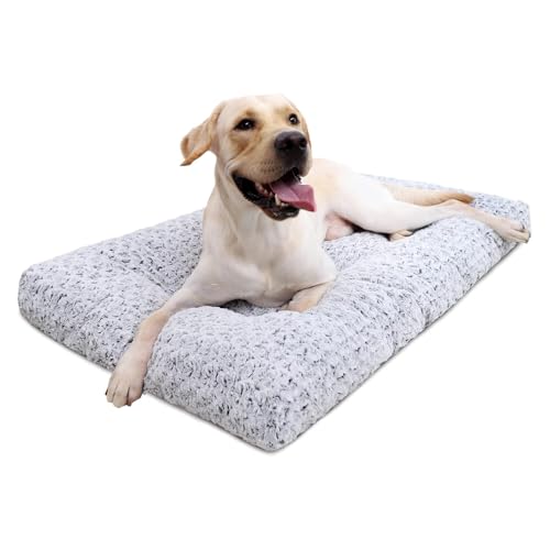Washable Dog Bed Medium Size Dog Crate Bed Plush Pet Mat 35"x23" Gray, view 2