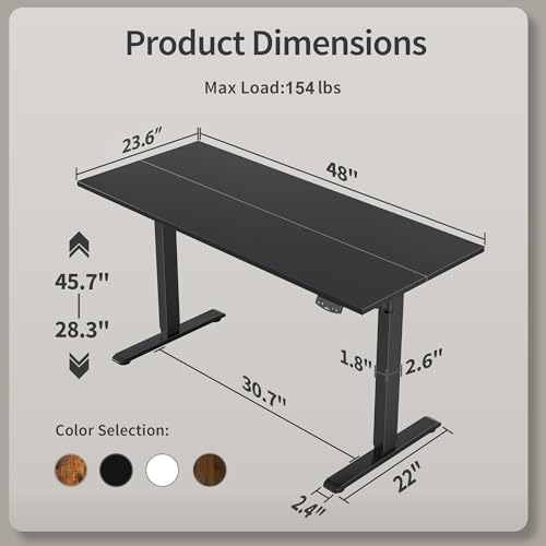 Electric Standing Desk, 48 x 24 Inches Height Adjustable Desk, Sit Stand up for Work Office Home, Ergonomic Rising Computer Table with Memory Preset, Black