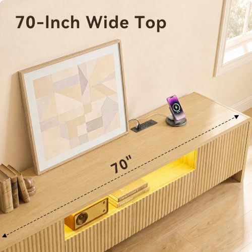 Fluted 70 Inch TV Stand for 75 Inch TV, Modern Media Console, view 5