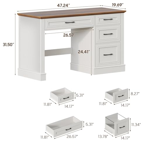 Farmhouse 47" Executive Desk with A File Drawer, Unique White., view 3