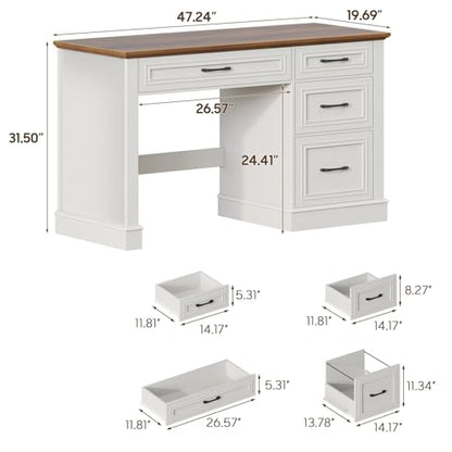 Farmhouse 47" Executive Desk with A File Drawer, Unique White., view 3