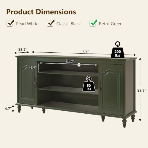 70" TV Stands for Living Room, Farmhouse TV Console, Vintage Green, view 3