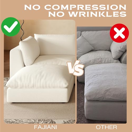 Oversized Modular Sectional Sofa,Cloud Couch Deep Seat Sofa Cushion Covers Removable, Oversized Sectional Couches for Living Room (3 Seater+1 Ottoman-Cream White)