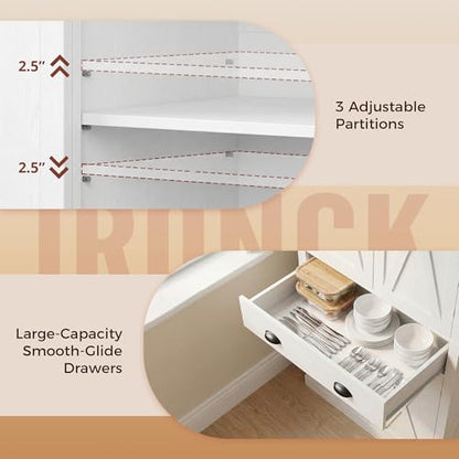 72.6" Tall Farmhouse Kitchen Pantry with Drawer and Adjustable Shelves, Freestanding Storage Cabinet with X-Design Doors, Large Floor Cupboard for Kitchen, Dining Room, White