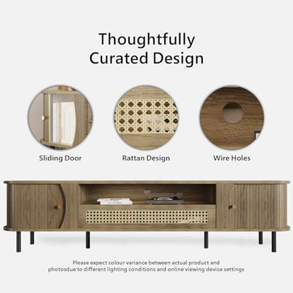 79"Fluted TV Stand with Sliding Doors, TV Consoles for Living Room,Oak, view 4