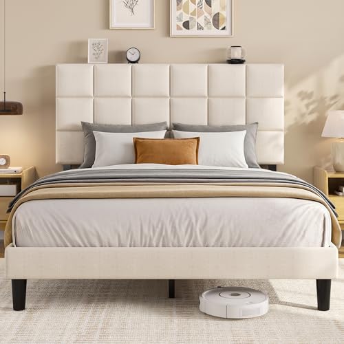 Queen Platform Bed Frame with Upholstered Adjustable Headboard, view 2