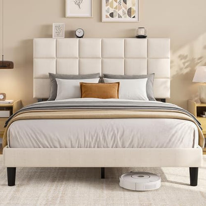 Queen Platform Bed Frame with Upholstered Adjustable Headboard, view 2
