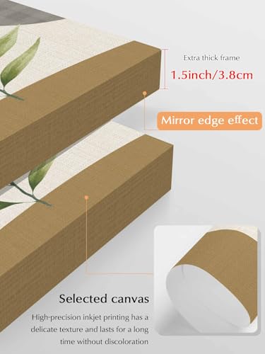NuYeBiofx Delicate Leaf Branch Canvas Wall Art Prints,48"x32" Framed Picture Artwork Retro Muted Abstract Circles Printed Canvas Oil Painting for Living Room Bedroom Office,Ready to Hang