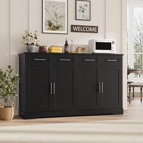 60" W Sideboard Buffet Cabinet with Storage, Kitchen Cabinet, Black, view 5