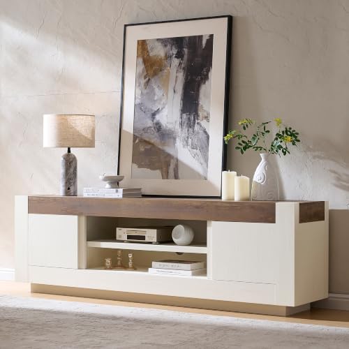 70" Modern TV Stand for 80" TV, Thick Block TV Console, Antique White, view 4