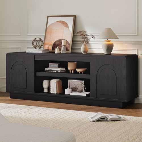 63" Mid Century Arched TV Stand with Storage, Black, view 8