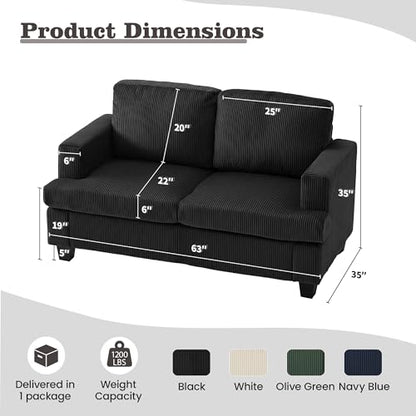 Loveseat & 3 Seater Sofa Sets, 89" Couch Sofa Set for Living Room Furniture, 2 Piece Modern Sleeper Sofa with Deep Seat Cloud Couch for Apartment Lounge, Black Corduroy