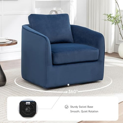 Swivel Accent Chairs Set of 2, Oversized Swivel Barrel Chair with High Density Foam, Velvet Fabric Reading Chairs, Upholstered Armchair for Living Room, Bedroom, No Assembly, Blue