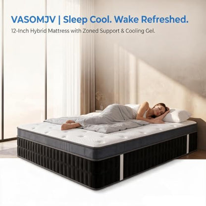Queen Mattress 12 Inch, Medium Firm Hybrid with Pocket Coils & Cooling Gel, view 7