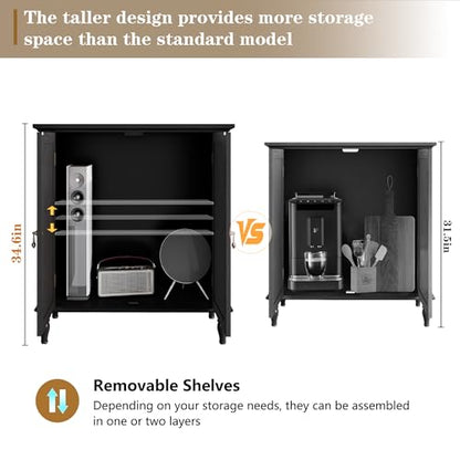 Sideboard Buffet Cabinet with Storage, Retro Wood Accent Cabinet with 2 Doors, Credenza with Adjustable Shelves for Living Room, Hallway, Entryway, Black