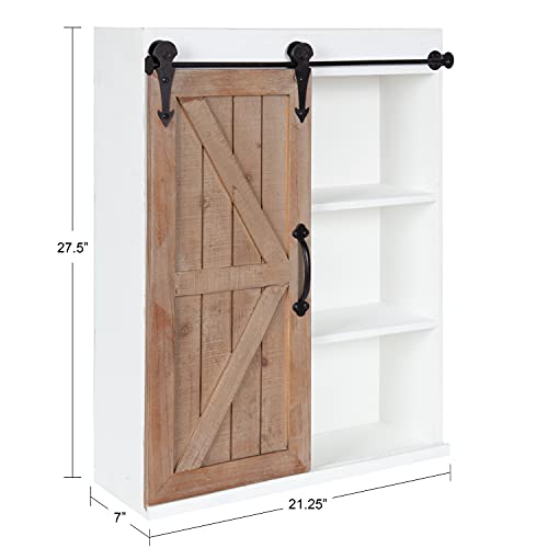 Cates Rustic Wall Cabinet; 22 x 28; White and Rustic Brown; Farmhouse Wall-Mounted Storage Cabinet