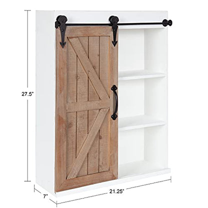 Cates Rustic Wall Cabinet; 22 x 28; White and Rustic Brown; Farmhouse Wall-Mounted Storage Cabinet
