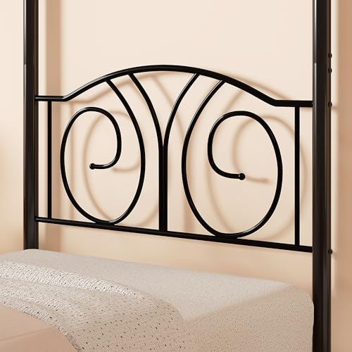 Twin Canopy Bed Frame, Vintage Scrollwork Headboard, Matte Black, view 5