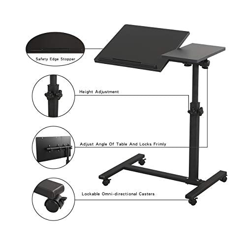 Overbed Bedside Desk Mobile Rolling Laptop Stand Tilting Overbed Table, view 6