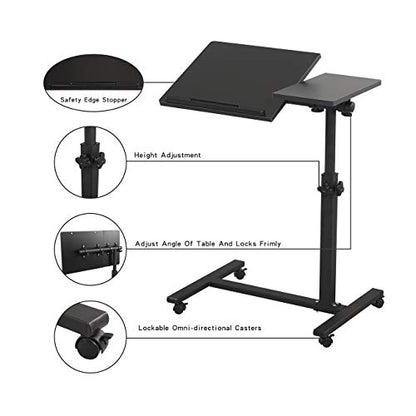 Overbed Bedside Desk Mobile Rolling Laptop Stand Tilting Overbed Table, view 6