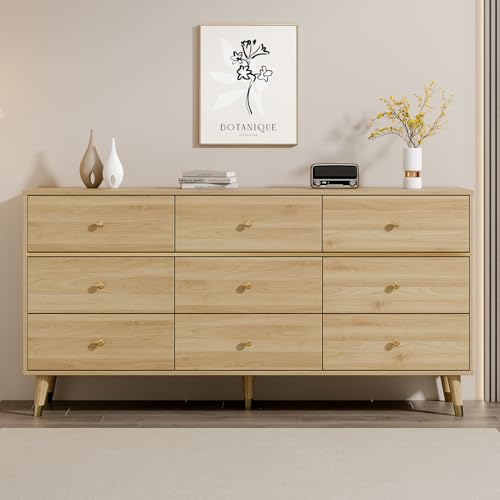 9 Drawer Dresser, 63" Wide Mid Century Modern Chest of Drawers, view 2
