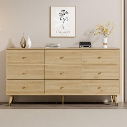 9 Drawer Dresser, 63" Wide Mid Century Modern Chest of Drawers, view 2