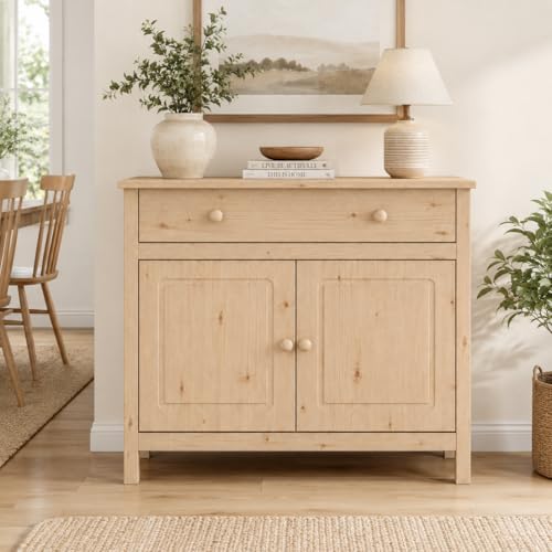 44" Wide Solid Pine Shaker Sideboard Buffet Cabinet — 2 Doors with Adjustable, view 2