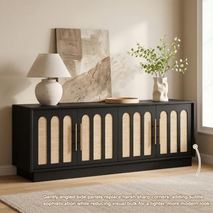 67" Arched Rattan Sideboard Buffet, 4 Door Adjustable Storage, Black, view 5