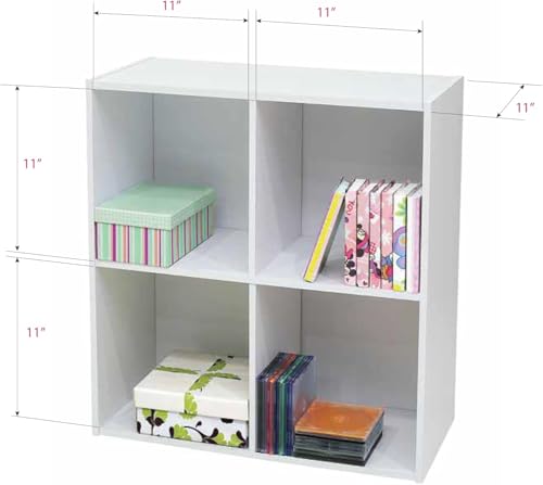2 Tier Open Shelf Bookcase Storage Organizer, White Wood, Contemporary.