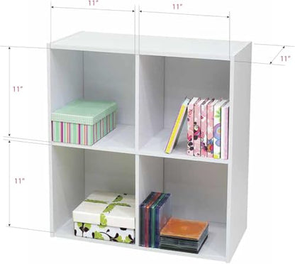 2 Tier Open Shelf Bookcase Storage Organizer, White Wood, Contemporary.