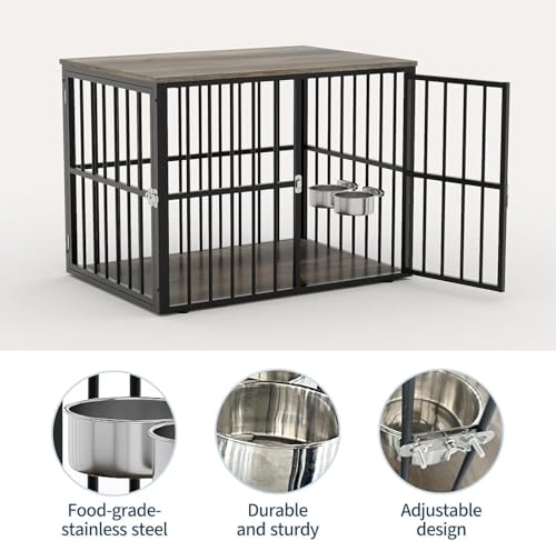 43" Dog Crate Furniture, Wooden Dog Crates with Double Doors and Lockable Kennel, view 6