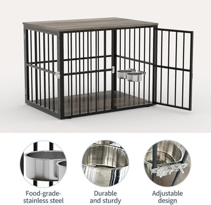 43" Dog Crate Furniture, Wooden Dog Crates with Double Doors and Lockable Kennel, view 6