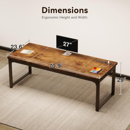 71 Inch Long Computer Desk with Power Outlet, Thicker Desktop & Legs, view 4