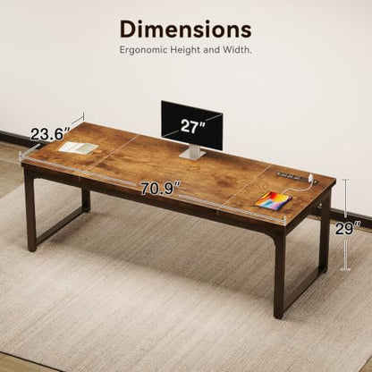 71 Inch Long Computer Desk with Power Outlet, Thicker Desktop & Legs, view 4
