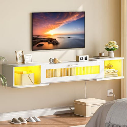 Floating TV Stand with LED Light Power Outlet for up to 65”, view 3